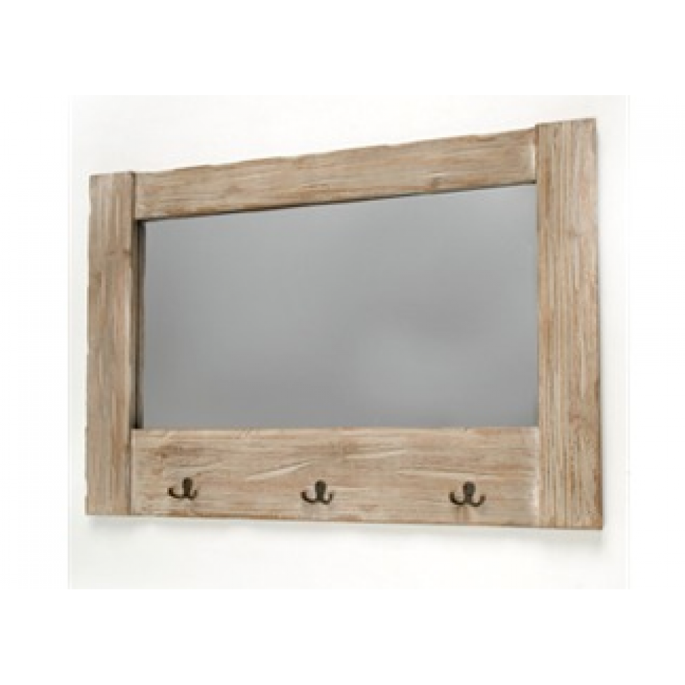Miroir Bois Vieilli avec Crochets Muraux