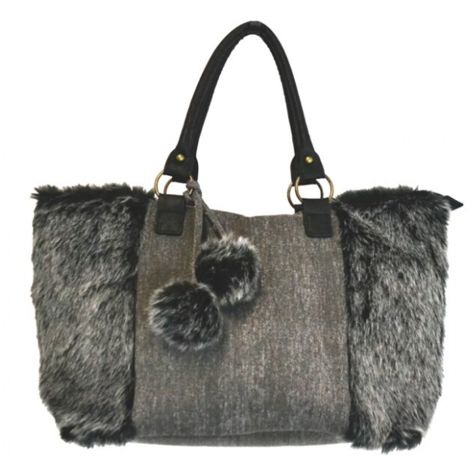 Elegant Grey Faux Fur Handbag