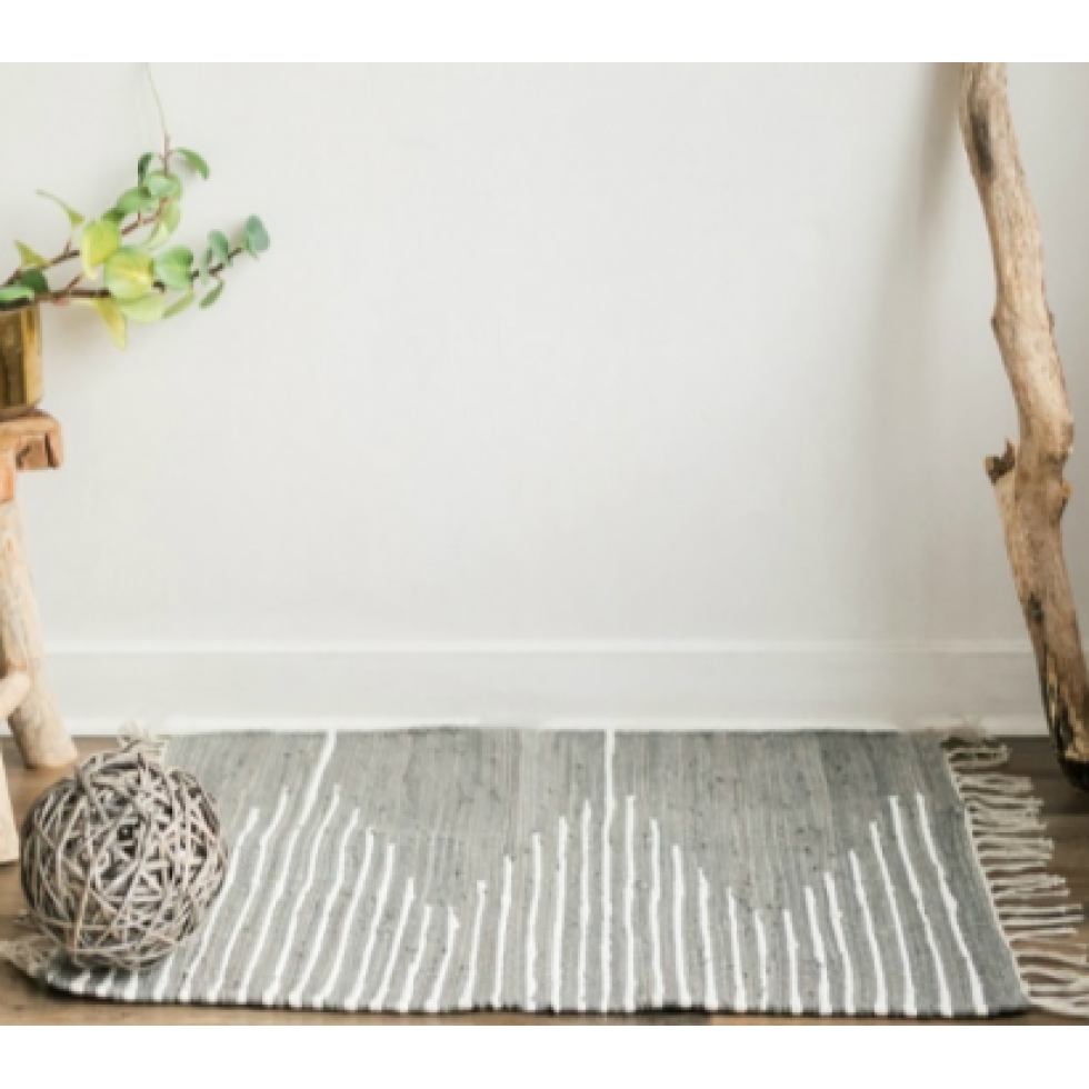 Tapis Chindi Gris Bleuté à Franges