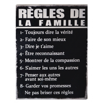Affiche Métal Règles De La Famille