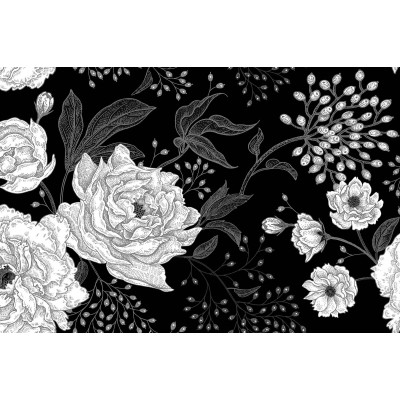 Murale Grosse Fleurs Noir Et Blanc