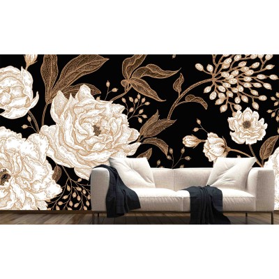 Déco Murale Nature Fleur Filaire Noir & Or - Les Rêves de Florine