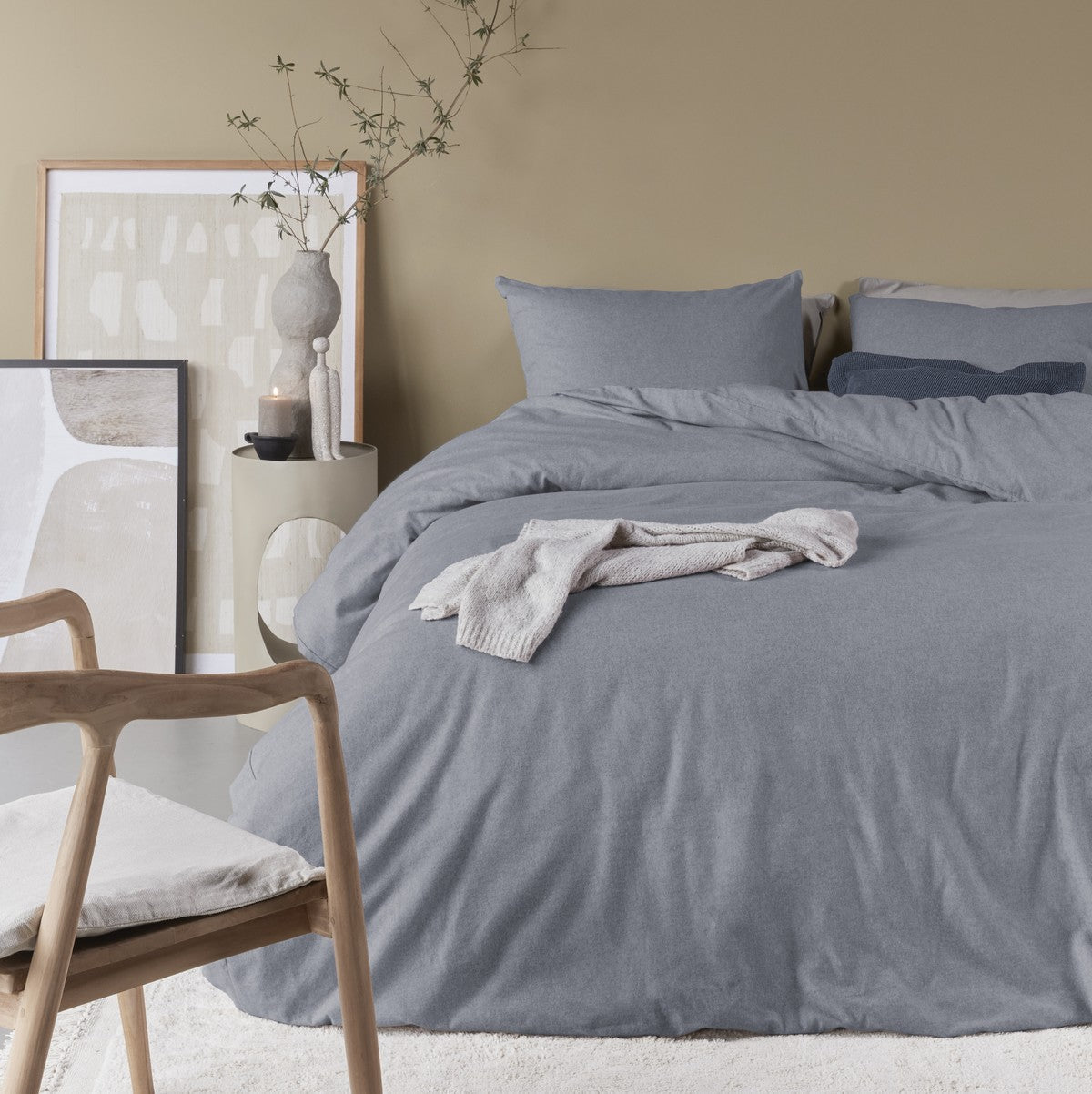 Housse de couette en flanelle grise Bonheur