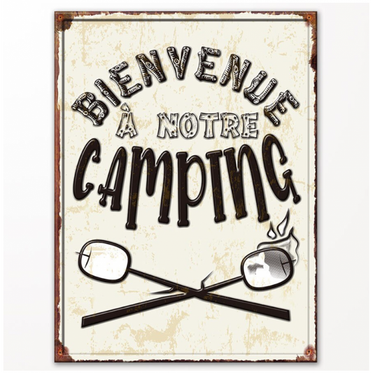 Affiche Métal Bienvenue Camping Rétro