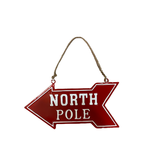 North Pole Red Christmas Metal Poster