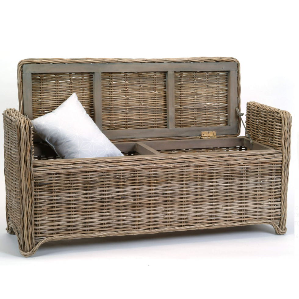 Banc Coffre de Rangement en Rotin