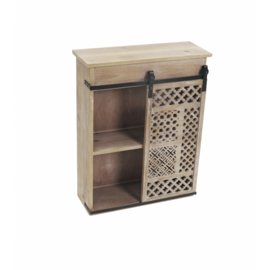 Wooden Cabinet with Carved Sliding Door