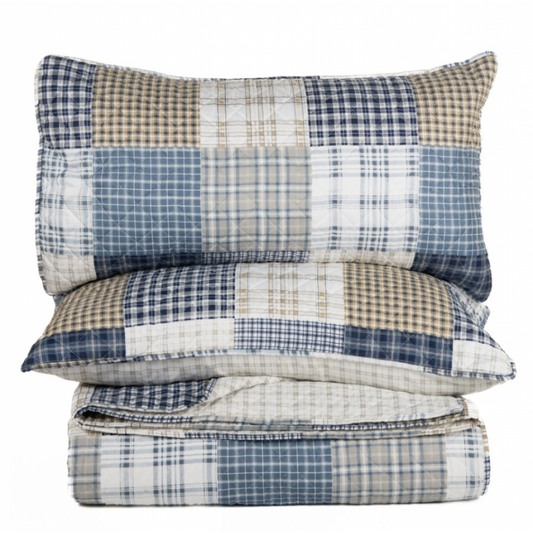 Lewis Brunelli Quilt – Rustic Blue and Beige Checks