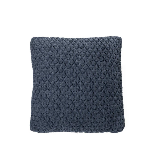 Coussin bleu foncé en chenille tressée Basket