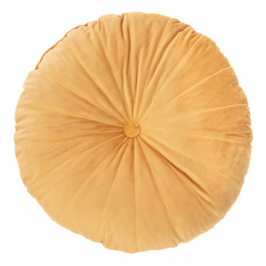 Coussin Rond Moutarde Mandarin en Velours – Élégance Vitaminée
