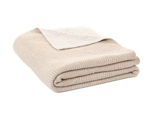 Couverture rayée crème et beige Softy