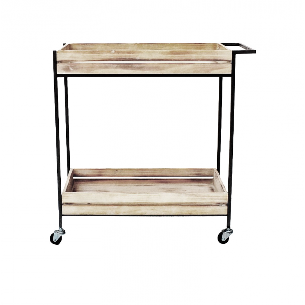 Wooden and Metal Trolley on Wheels – Industrial Style