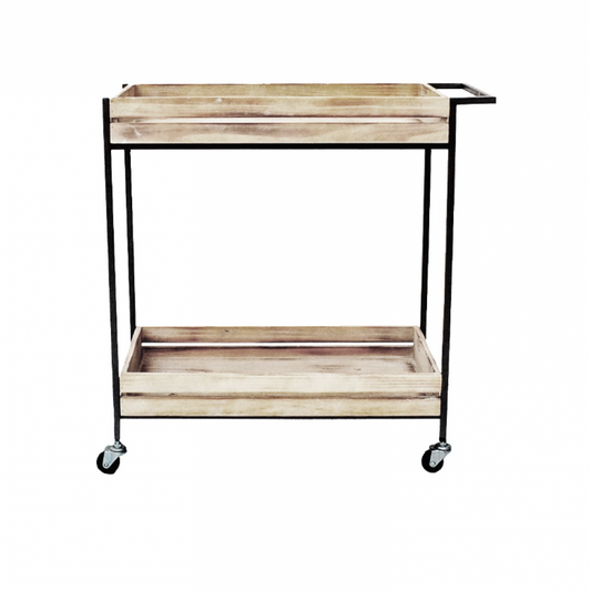 Wooden and Metal Trolley on Wheels – Industrial Style
