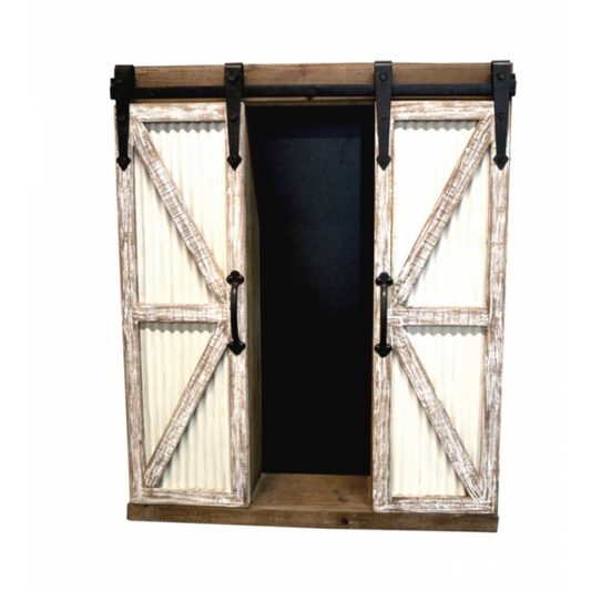 Antique White Wall Shelf with Sliding Doors