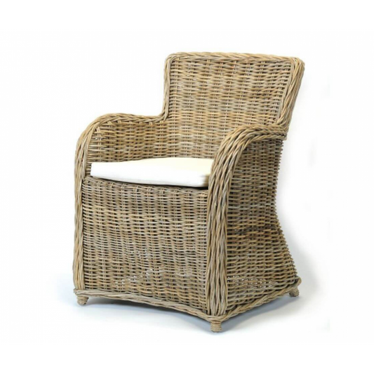 Fauteuil en Rotin Naturel avec Coussin Blanc