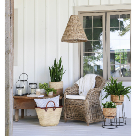 Fauteuil en Rotin Naturel avec Coussin Blanc