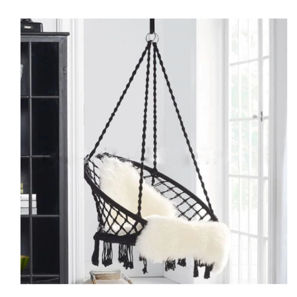 Black Bohemian Macrame Hanging Chair