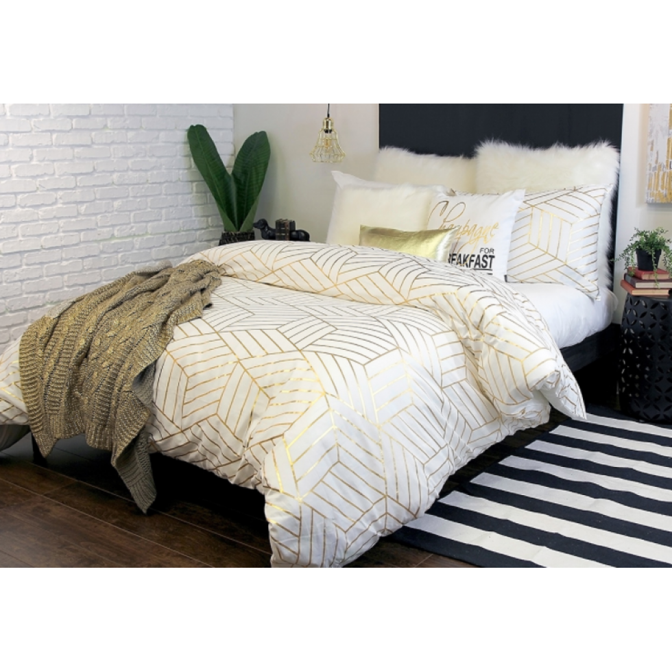 Glam Chic White &amp; Gold Duvet Cover