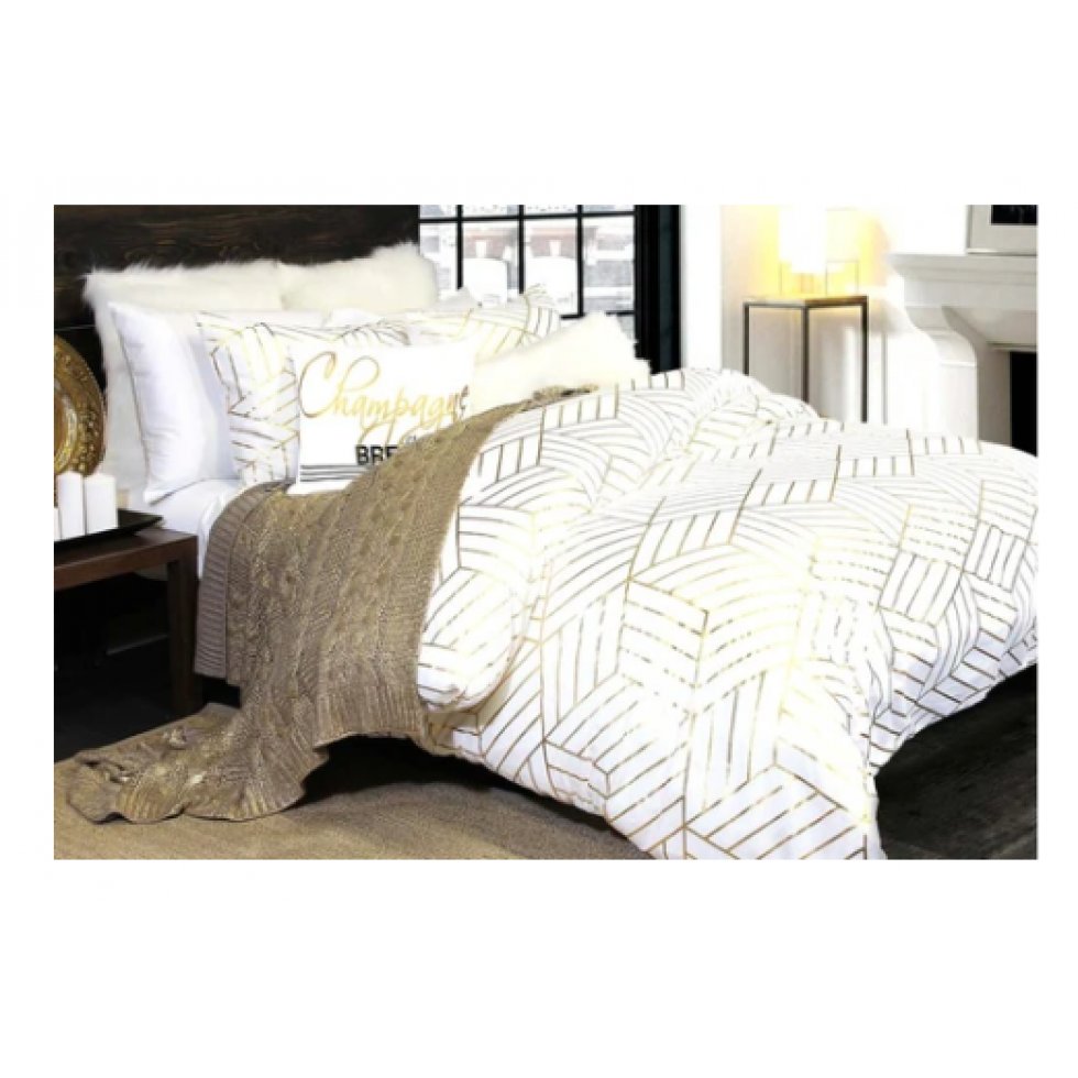 Glam Chic White &amp; Gold Duvet Cover