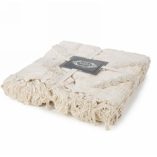 Jeté Beige à Franges Bohème