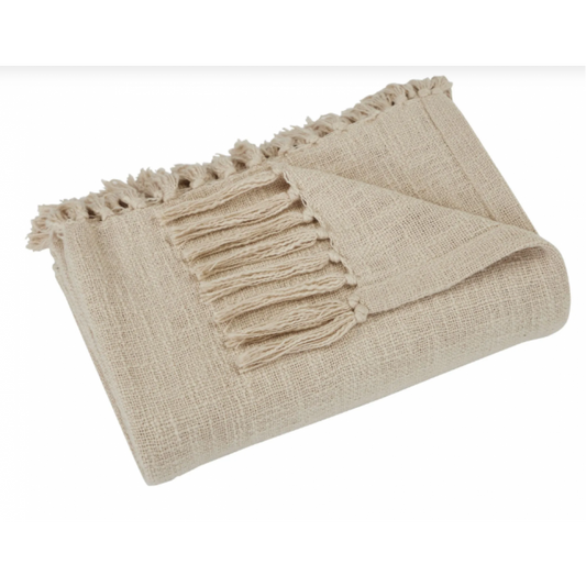 Jeté Beige Curtis à Franges