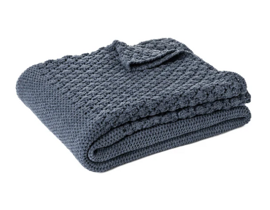 Jeté tressé bleu foncé en chenille Basket
