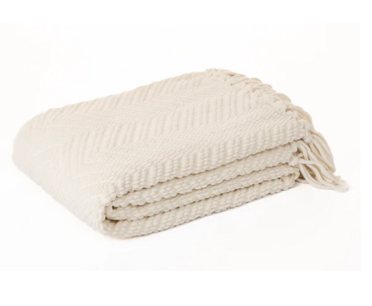 Jeté en chenille ivoire motif chevron Emy