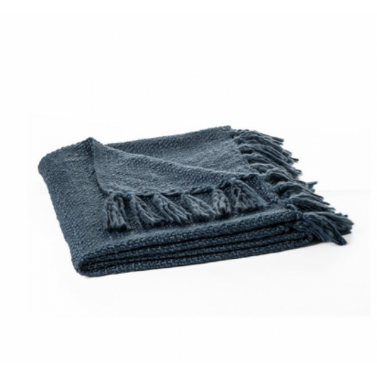 Jeté Tricot Bleu Marine à Franges