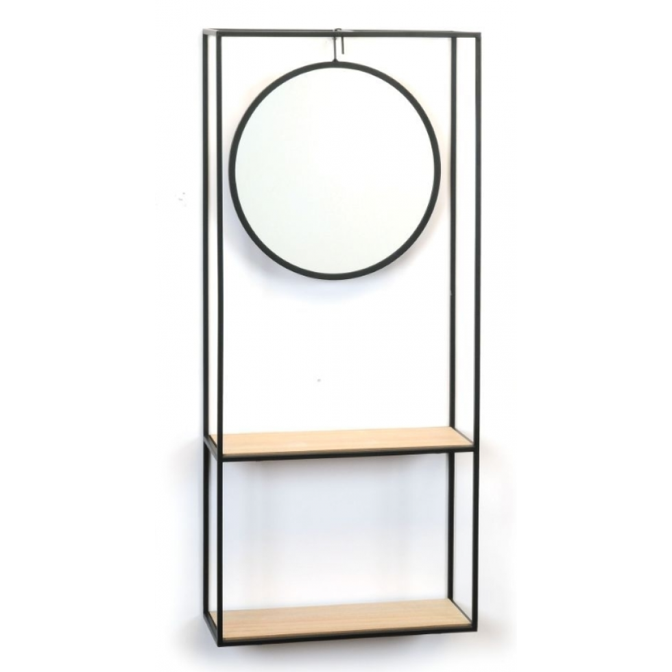 Miroir Étagère Murale Métal & Bois Moderne