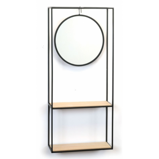 Modern Metal &amp; Wood Wall Shelf Mirror