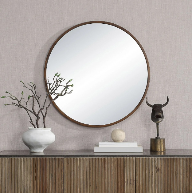 Miroir rond bois noyer 30 po