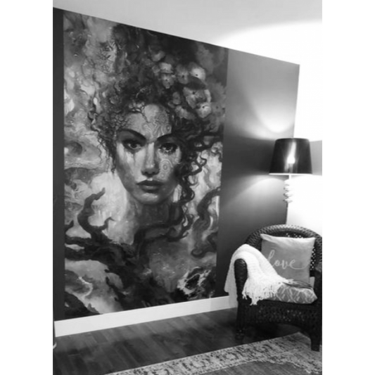 Black and White Nature Goddess Mural