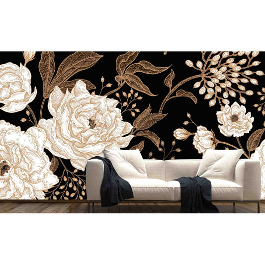 Large Flower Mural on Black Background