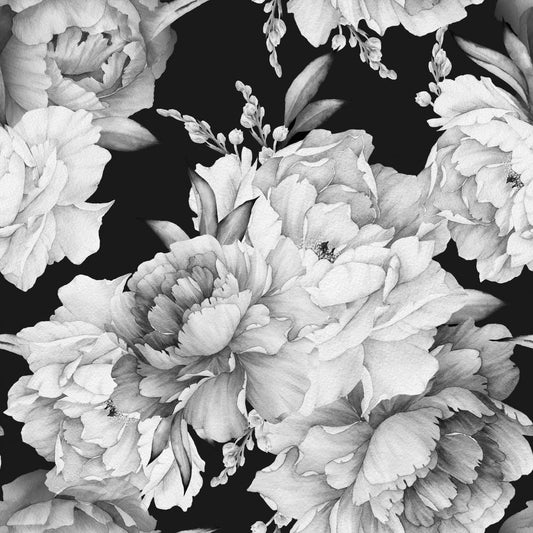 Elegant Black and White Peonies Watercolor Mural