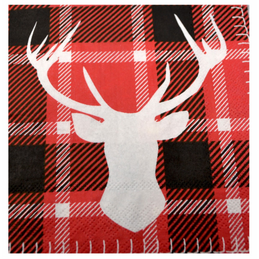 Red Checkered Napkins with Deer – Chalet Ambiance
