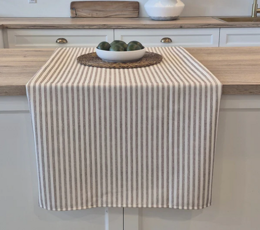 Nappe infroissable à rayures taupe et blanc