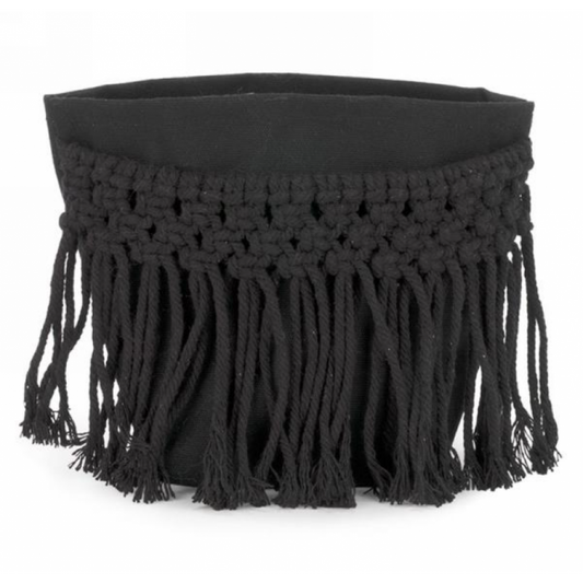 Panier Noir à Frange Macramé