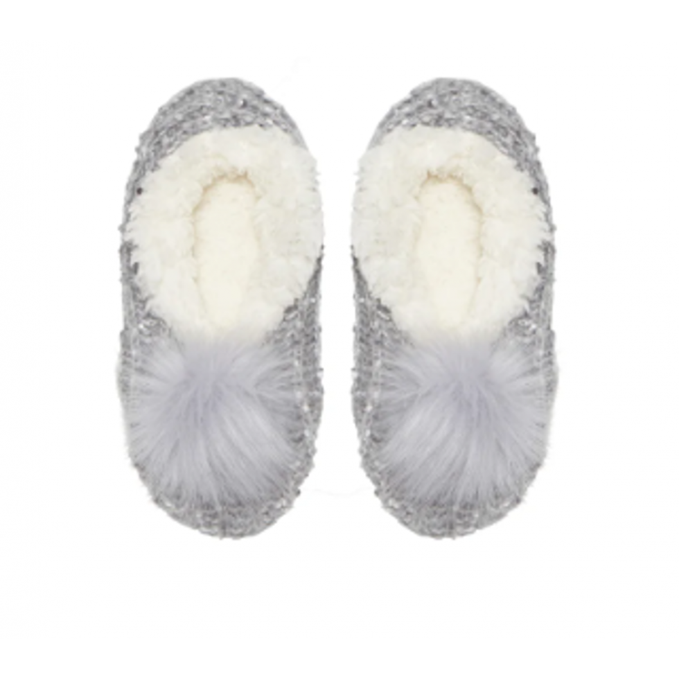 Pantoufles Chaudes Grises à Pompon
