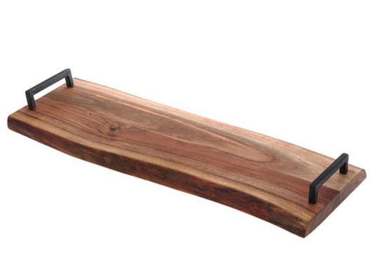 Plateau de Service en Acacia Live Edge avec Poignées Noires