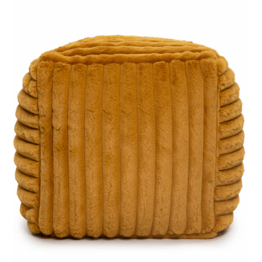 Pouf cube Raya en velours côtelé moutarde
