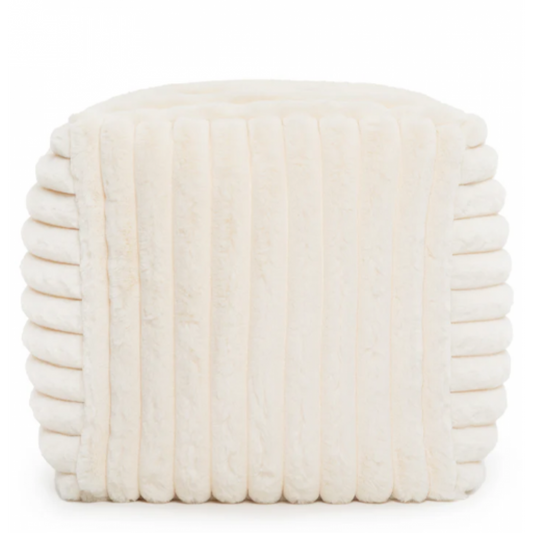 Pouf cube Raya en velours côtelé naturel