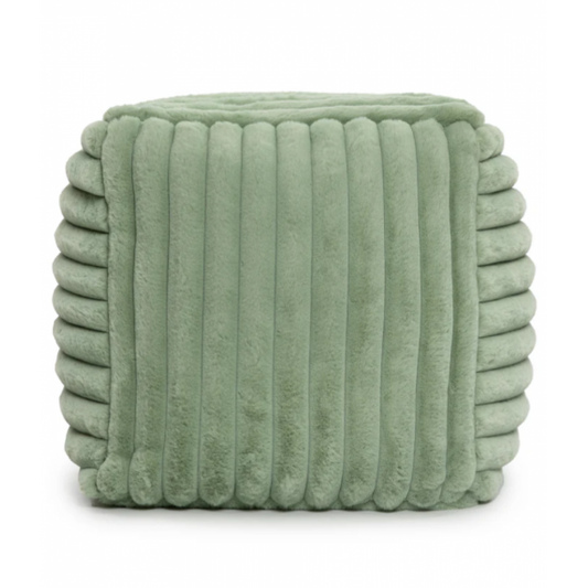 Pouf cube Raya en velours côtelé sauge
