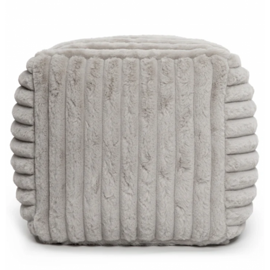 Pouf cube Raya en velours côtelé gris