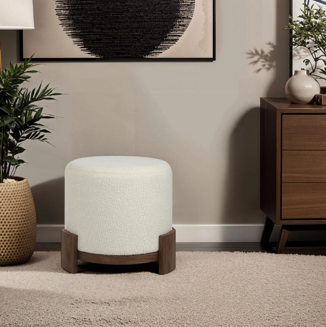 Pouf ivoire et noyer foncé