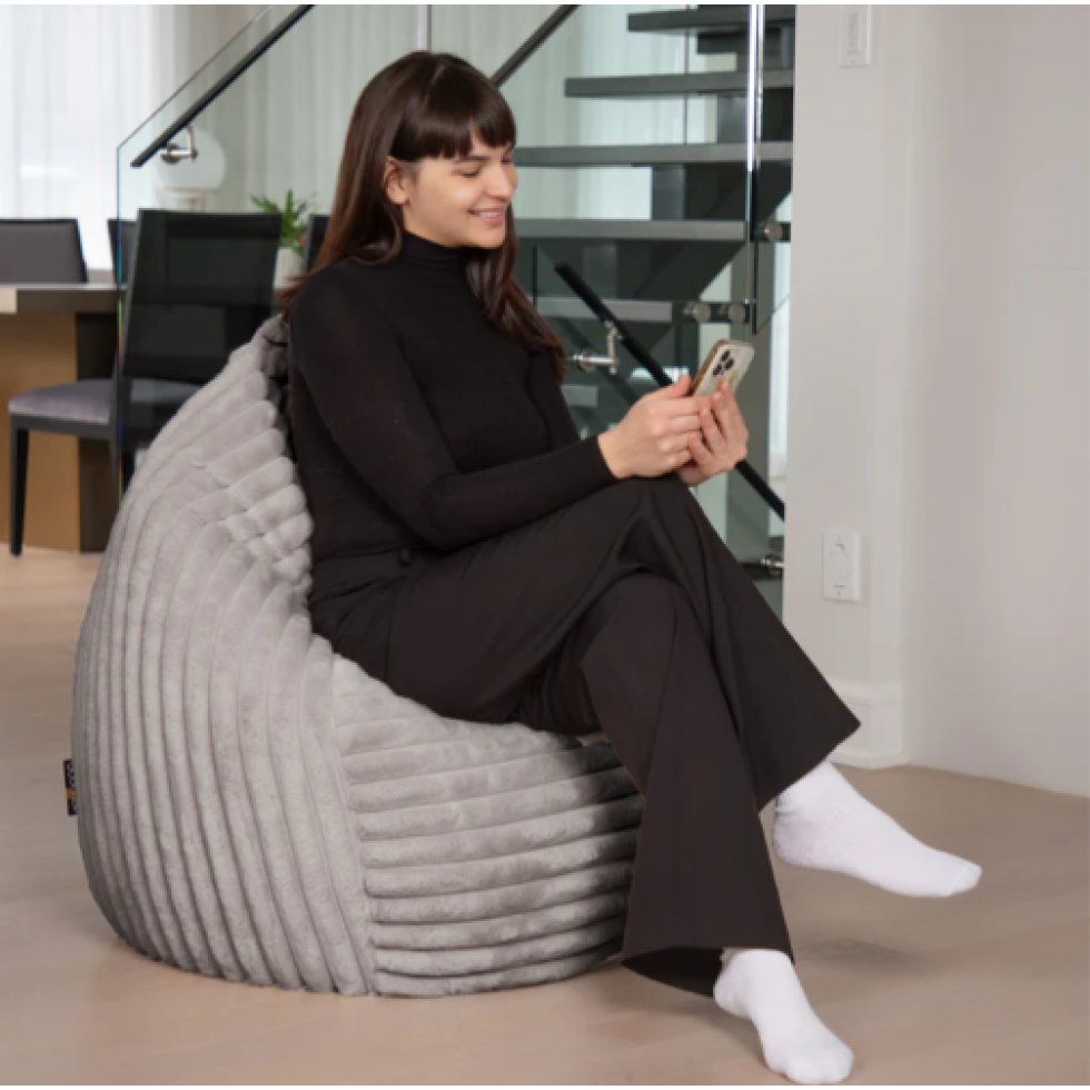 Pouf Raya XL en velours côtelé gris