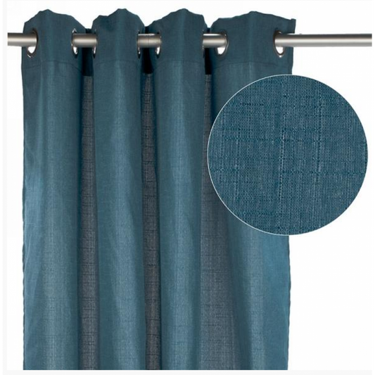 Blue Linen Effect Curtain with Metal Eyelets
