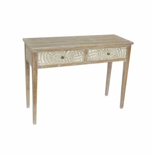 Natural Carved Wood Console Table