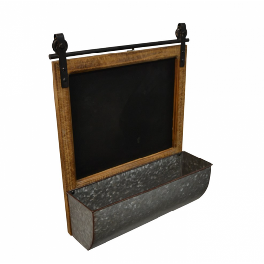 Wall-mounted slate board with metal tray