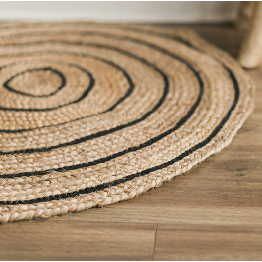 Round Natural and Black Jute Rug