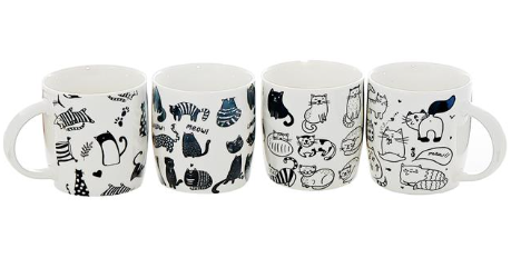 Ensemble de 4 Tasses en Céramique Motif Chats